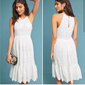 Maeve Anthropologie Ivory Eyelet Tiered Midi Dress